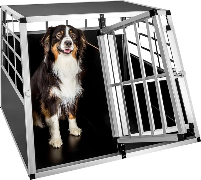 tectake Hundetransportbox Doppel aus Aluminium und furniertem Holz mit gerader Rückwand und Gittertür, Schwarz, B/T/H: 97 x 90 x 69,5 cm - Bild 2