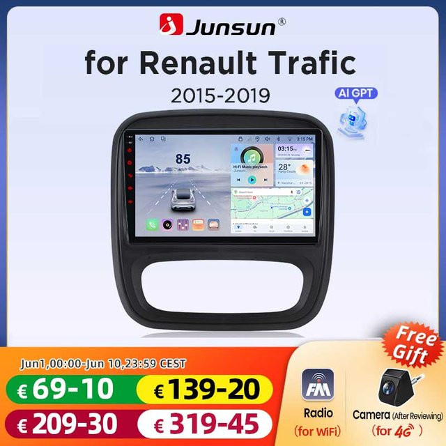 Junsun Android Autoradio für Renault Trafic 3 (2014-2021) und Opel Vivaro B (2014-2018) mit 9,0 Zoll Touchscreen, kabellosem Apple CarPlay, Android Auto, GPS, Bluetooth, WiFi und DSP in Schwarz - Bild 1