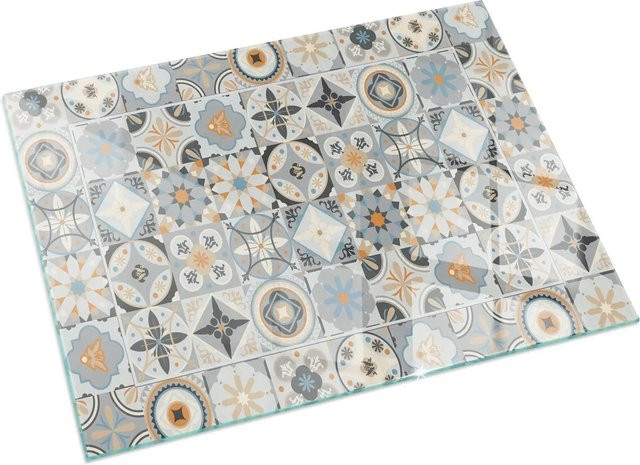 Tulup Glasplatte für Kaminöfen mit Mosaikmuster in Grau, B: 120 cm, H: 80 cm - Bild 1