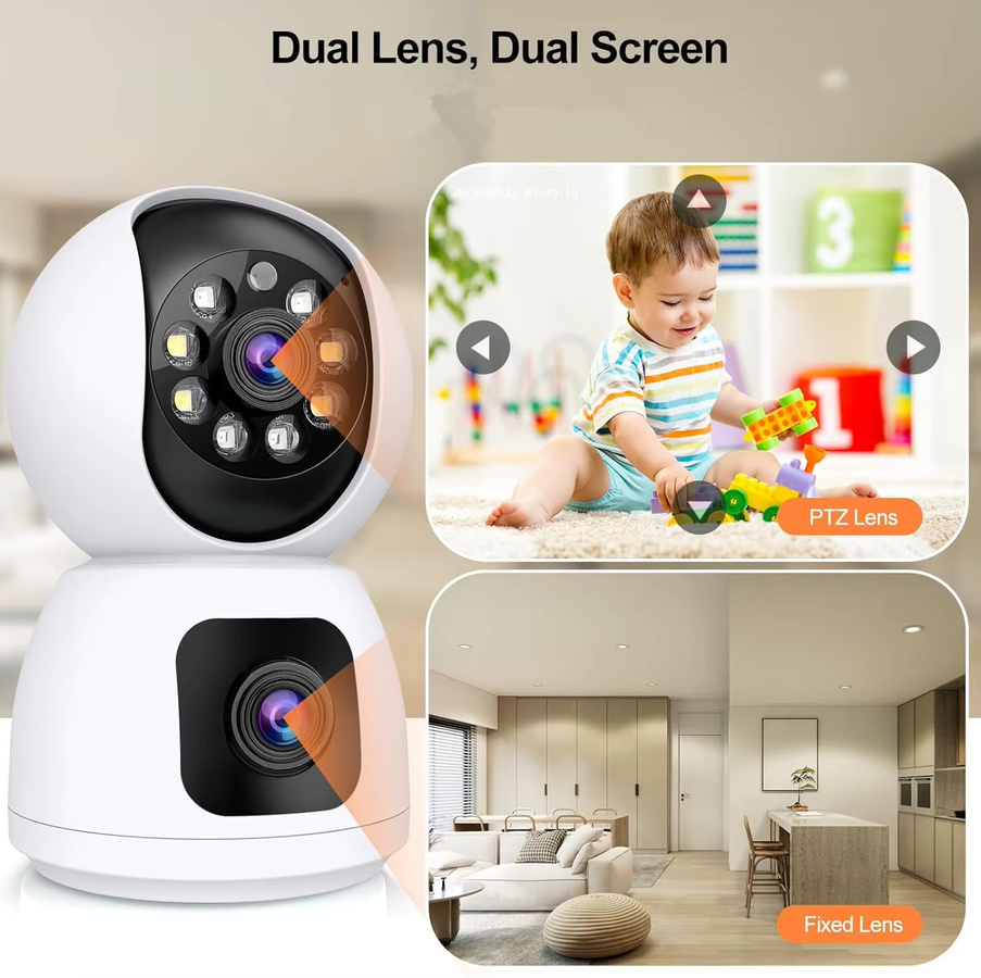 Sherway 8MP Dual Objektiv 5G WIFI Kamera Tuya Smart PTZ 4K HD Dual Screen mit Auto Tracking, Drahtlose Video Überwachung Innenkamera, Weiß - Bild 2