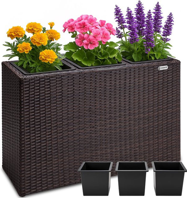 CASARIA Polyrattan Blumentopf Braun rechteckig B/T/H: 83 x 30,5 x 60 cm - Bild 1