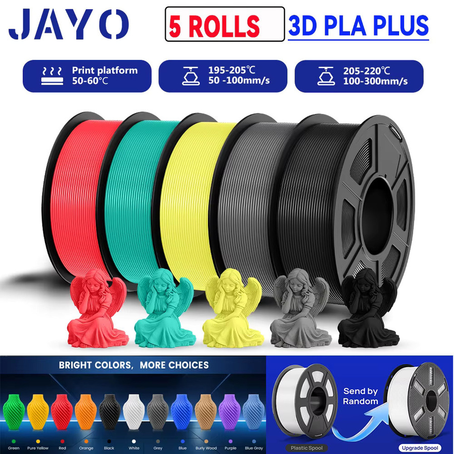 JAYO PLA Plus 3D-Drucker-Filament 1,75 mm, 5 Rollen Multicolor, 5,5 kg (1,1 kg pro Rolle) für FDM-Drucker - Bild 2