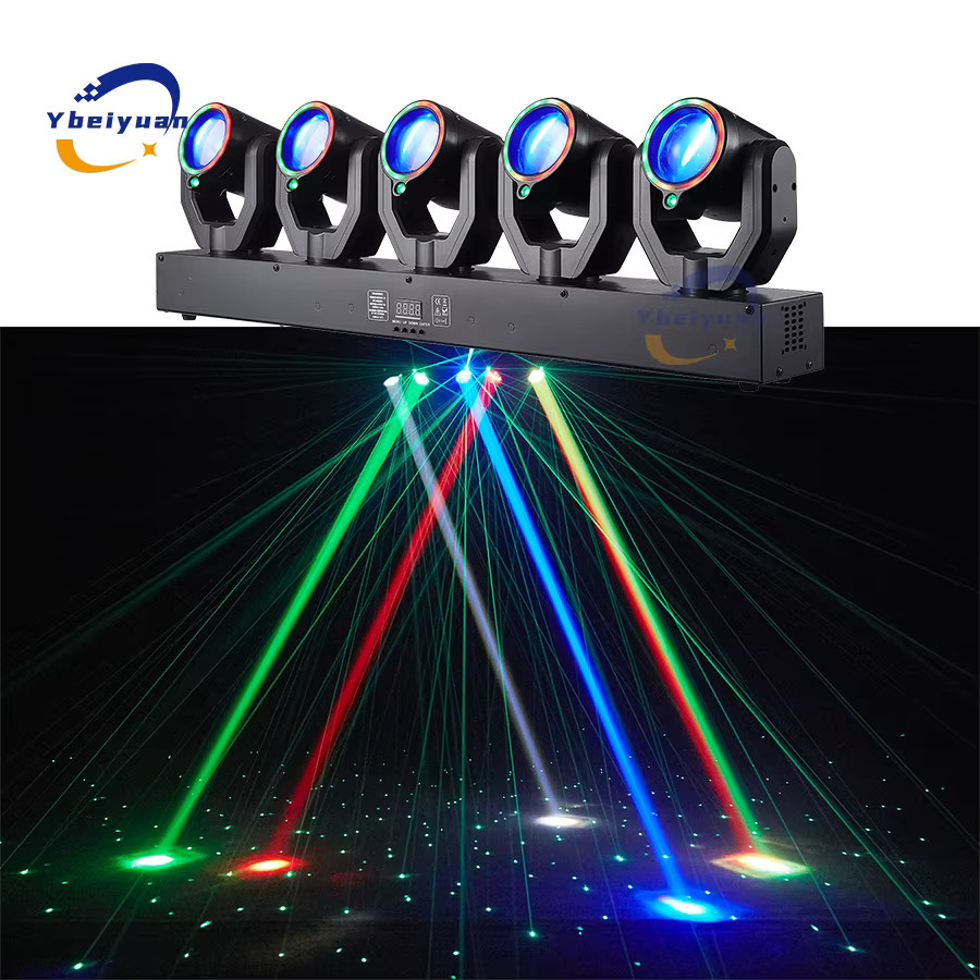 Ybeiyuan 5-Kopf LED Moving Head Beam mit 180W, RGBW und grünem Laser, DMX512 und Sprachsteuerung, Schwarz - Bild 6