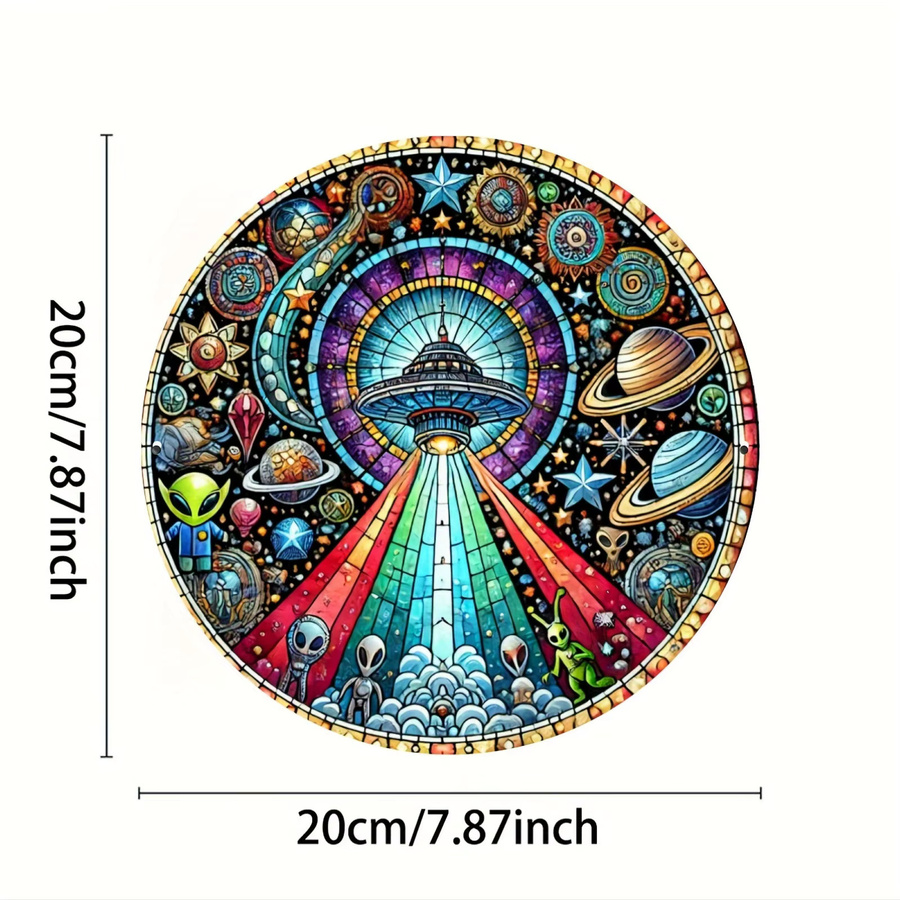 CIFBUY UFO Alien Metall-Wandkunst in bunter Glasoptik, runde Weltraum-Dekoration für dein Zuhause, Breite: 20,32 cm, Höhe: 20,32 cm - Bild 3