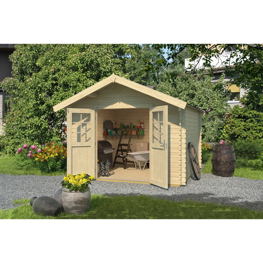 Weka Holz-Gartenhaus mit Satteldach in Blockbohlenbauweise, Unbehandelt, Braun - Bild 2