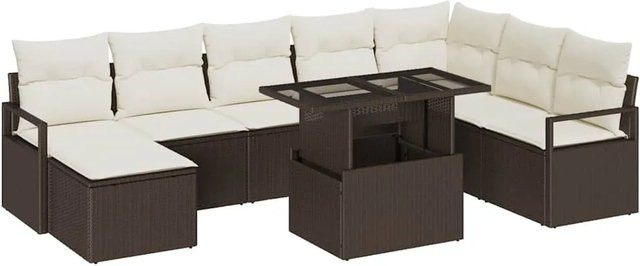 vidaXL 9-tlg. Garten-Sofa-Set aus Poly-Rattan in Braun mit integriertem Stauraum und Polstern - Bild 1