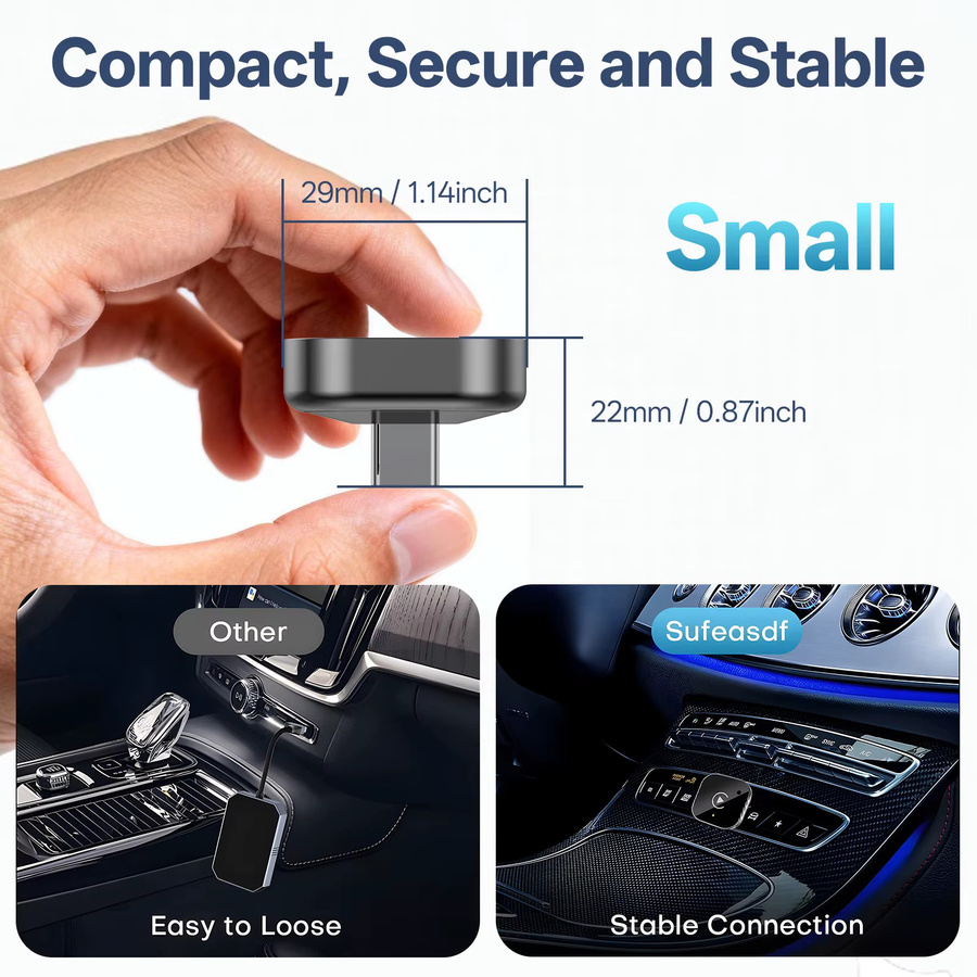 Neelyke 2-in-1 Kabelloser CarPlay und Android Auto Adapter mit USB-C Anschluss, Schwarz - Bild 2