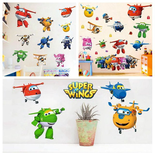 Anime Wandaufkleber mit Cartoon Flugzeug Roboter Motiv für Kinder und Kindergarten, Mehrfarbig - Bild 1