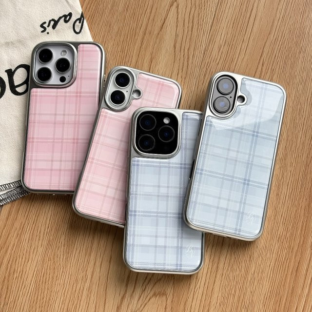 Transparente Handyhülle im rosa-blauen Karomuster für Apple iPhone 11 bis 17 Pro Max Plus, weiche Schutzhülle in Pink und Blau - Bild 1