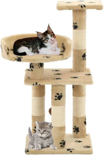 vidaXL Katzen-Kratzbaum mit Sisal-Säulen und integriertem Spielzeug in Beige mit Pfoten-Muster, Höhe: 65 cm - Bild 1
