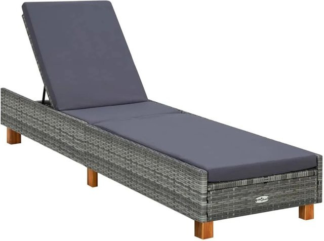 Furnicato Sonnenliege aus Poly Rattan in Grau mit Auflage und verstellbarer Kopfstütze - Bild 1