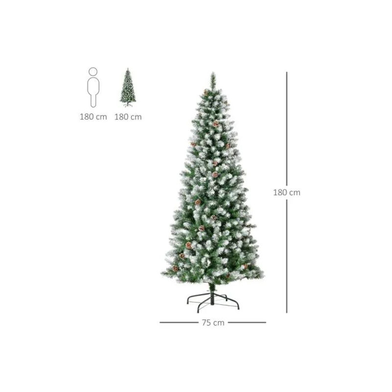 HOMCOM Künstlicher Weihnachtsbaum in Grün und Weiß mit 630 Zweigen und 37 Tannenzapfen, Höhe: 180 cm - Bild 4