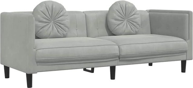 vidaXL 3-Sitzer Sofa aus Samt mit Kissen in Hellgrau, Modernes Design für dein Wohnzimmer, B: 193,5 cm, H: 77,0 cm, T: 70,0 cm - Bild 1