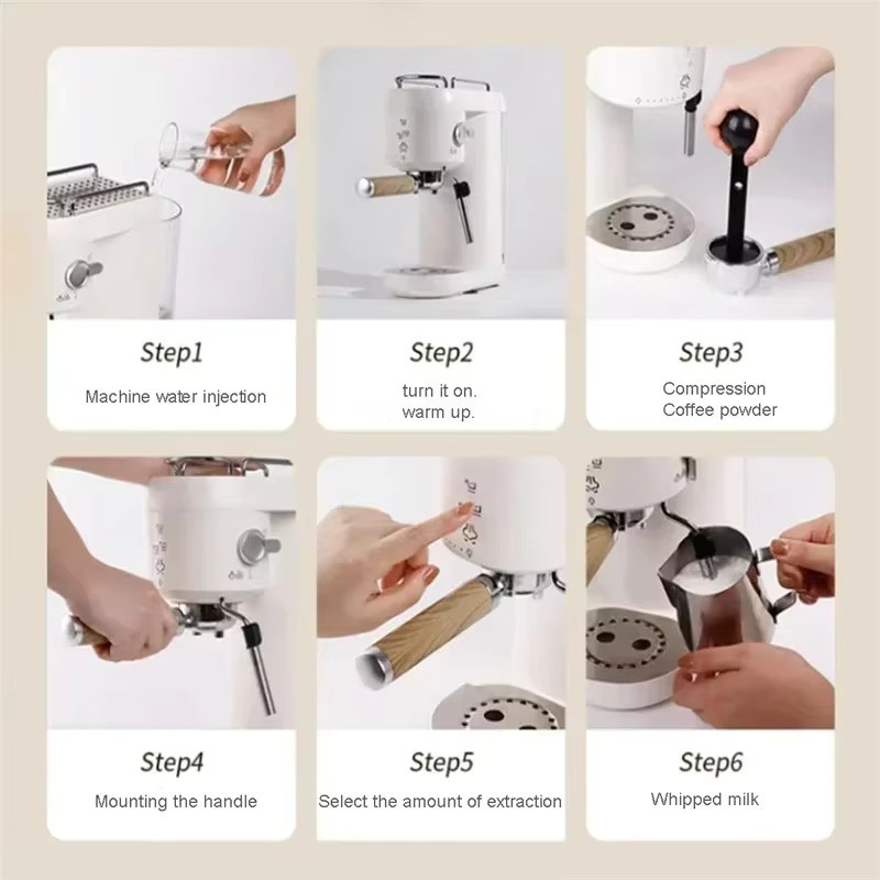 BALASHOV Halbautomatische Espressomaschine mit 20 Bar Druck, Edelstahl und Dampfdüse, Silber-Schwarz - Bild 5