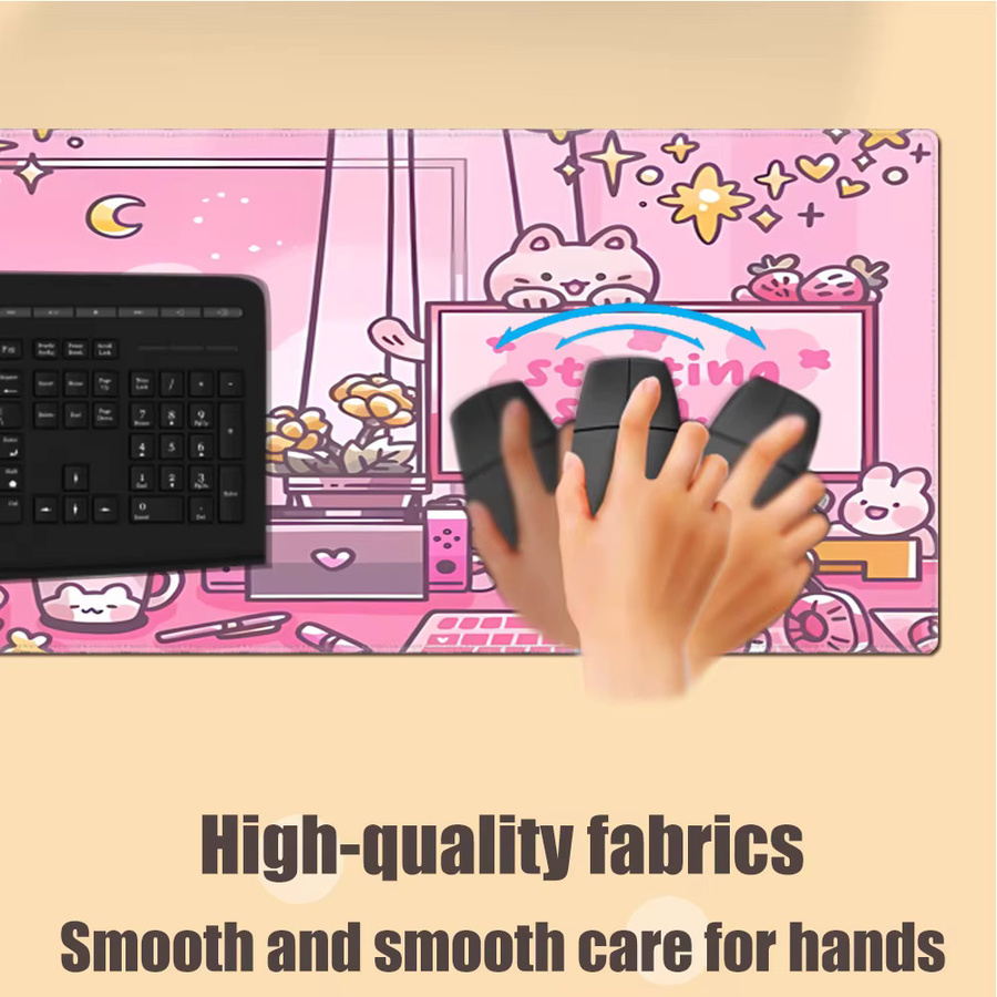 HYBXAXC Gaming-Mauspad mit Kawaii-Katzen- und Wolken-Design in Rosa, rutschfeste Silikon-Tastaturunterlage - Bild 3