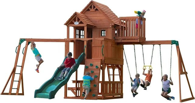Backyard Discovery Spielturm Discovery Skyfort II aus Zedernholz mit Rutsche, Schaukel und Sandkasten in Braun - Bild 1