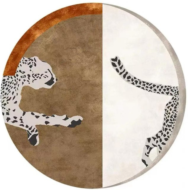 Runder Plüschteppich mit Leopardenmuster von Wucifang Jewelry, flauschiger Teppich aus Kunstfell in Multicolour, rutschfest, Durchmesser: 140 cm - Bild 1
