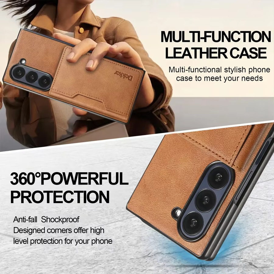2-in-1 Magnetische Leder-Brieftaschen-Handyhülle mit kabellosem Ladegerät für Samsung Galaxy Z Fold (kompatibel mit Z Fold 8 Ultra, 7, 6, 5, 4, 3) in Braun - Bild 5