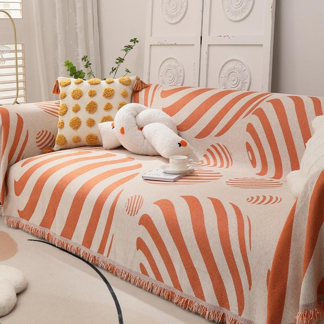 Moderne Sofadecke von Wucifang Bags aus Chenille in Orange, universelle und kratzfeste Abdeckung für dein Sofa, B/B: 180 x 230 cm - Bild 1