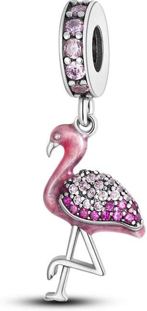Charm-Perlen-Komponenten Flamingo, Kupfer, Silber, Zirkonia, Kristall, Damen - Bild 1
