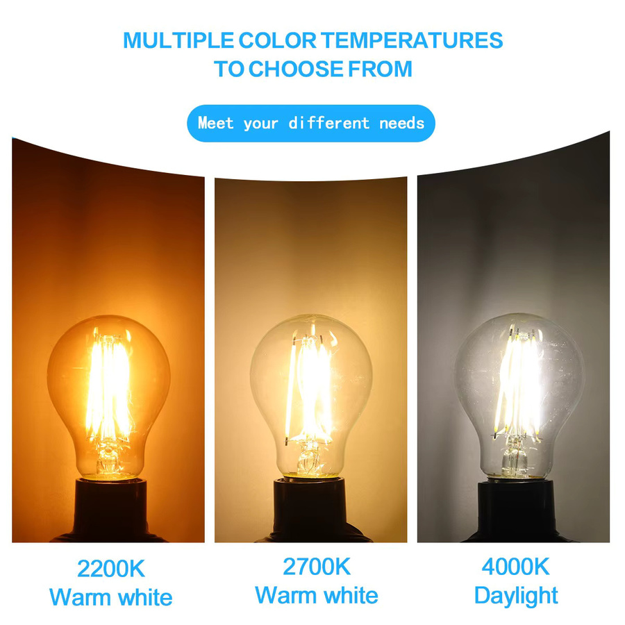 4er Set LED Retro Edison Glühbirnen aus Glas, transparent, verschiedene Fassungen E27 E14 B22, 220V - Bild 2