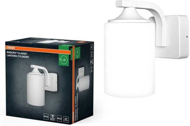 Osram Endura Classic Wandleuchte in Weiß mit Aluminiumgehäuse und Glasdiffusor, E27, IP43, ideal für Terrasse und Balkon - Bild 1