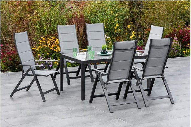 Merxx Gartenmöbelset Florenz 7-teilig aus Aluminium und Textil in Grau mit rechteckigem Tisch und Sicherheitsglas - Bild 1