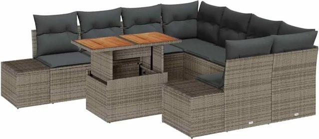 vidaXL Garten-Sofa-Set aus Poly Rattan und Stahl in Grau mit 9-teiligem Zubehör und integriertem Stauraum - Bild 1