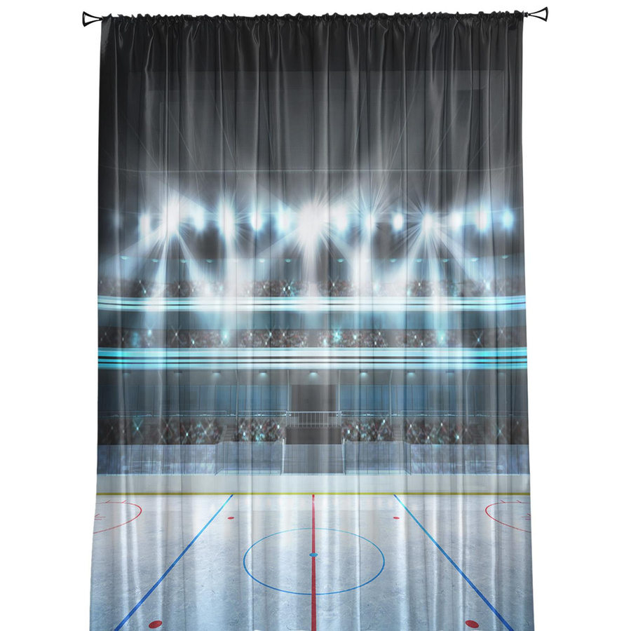 Eishockey Transparente Vorhänge aus Tüll Voile Organza für Wohnzimmer und Küche, 2er Set, B: 135 cm, H: 115 cm - Bild 2