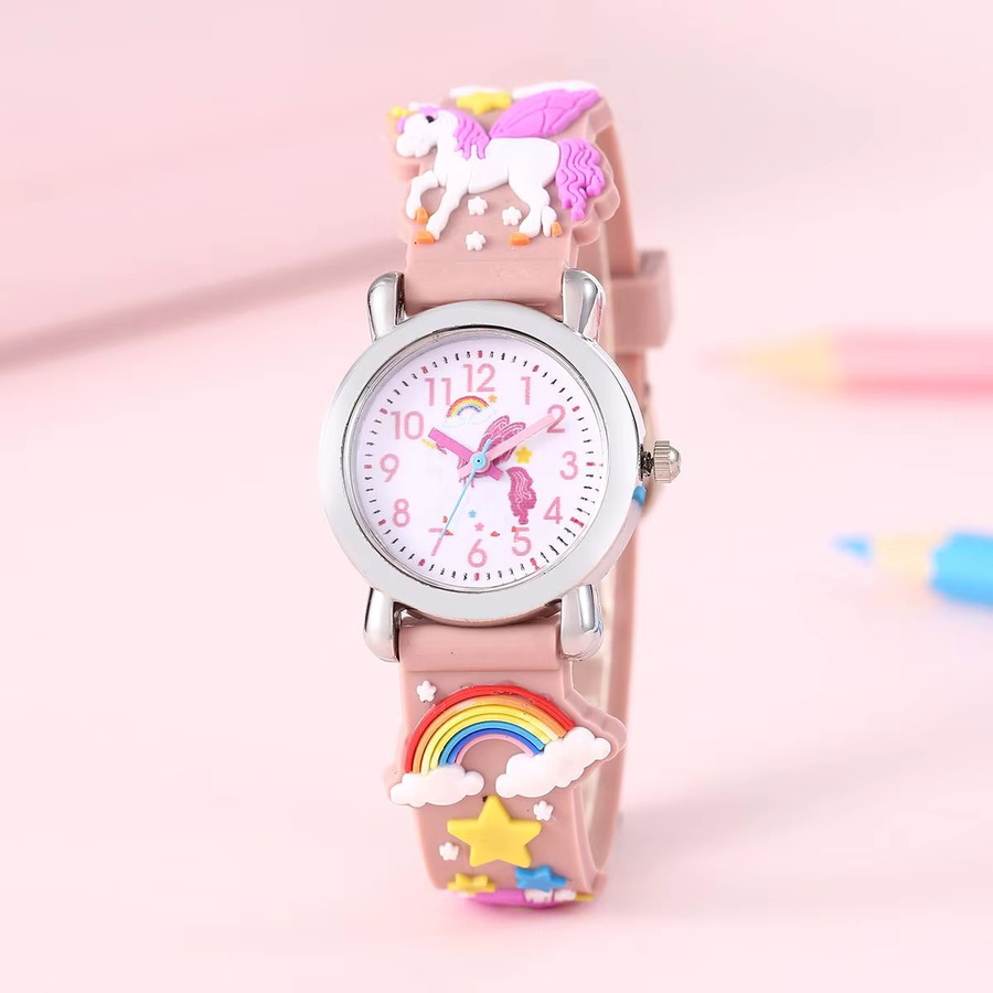 Kinder-Analoguhr, Rainbow Winged Unicorn Pegasus, Kunststoff, Weiß, Bunt - Bild 1