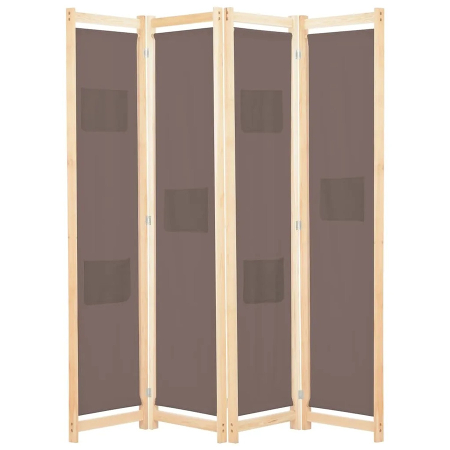 vidaXL 4-teiliger Raumteiler aus Kiefernholz und Stoff in Braun, H x B x T: 170 x 160 x 4 cm - Bild 2