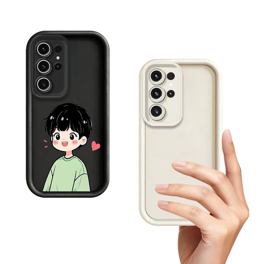 Shy Boy Herz-Hülle mit Linsenschutz für Samsung Galaxy S26 Ultra Plus S25 S24 S23 S22 S21 S20 Note 20 Ultra Plus FE Cover in Schwarz - Bild 2