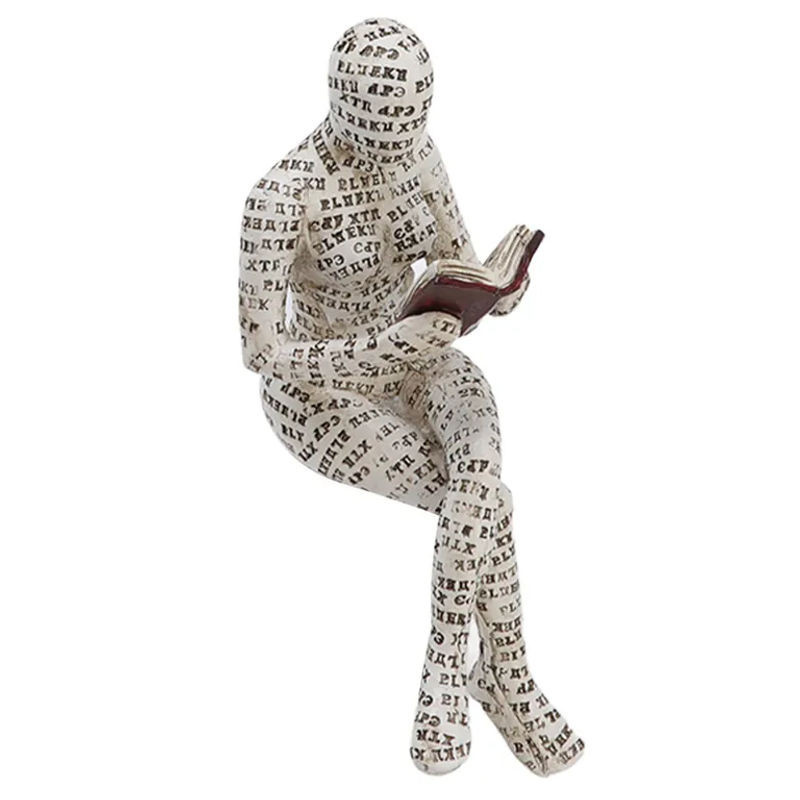 OutsideWorld Lesende Frau Figur aus Kunstharz und Zellstoff in Weiß als minimalistisches Bücherregal-Ornament - Bild 1