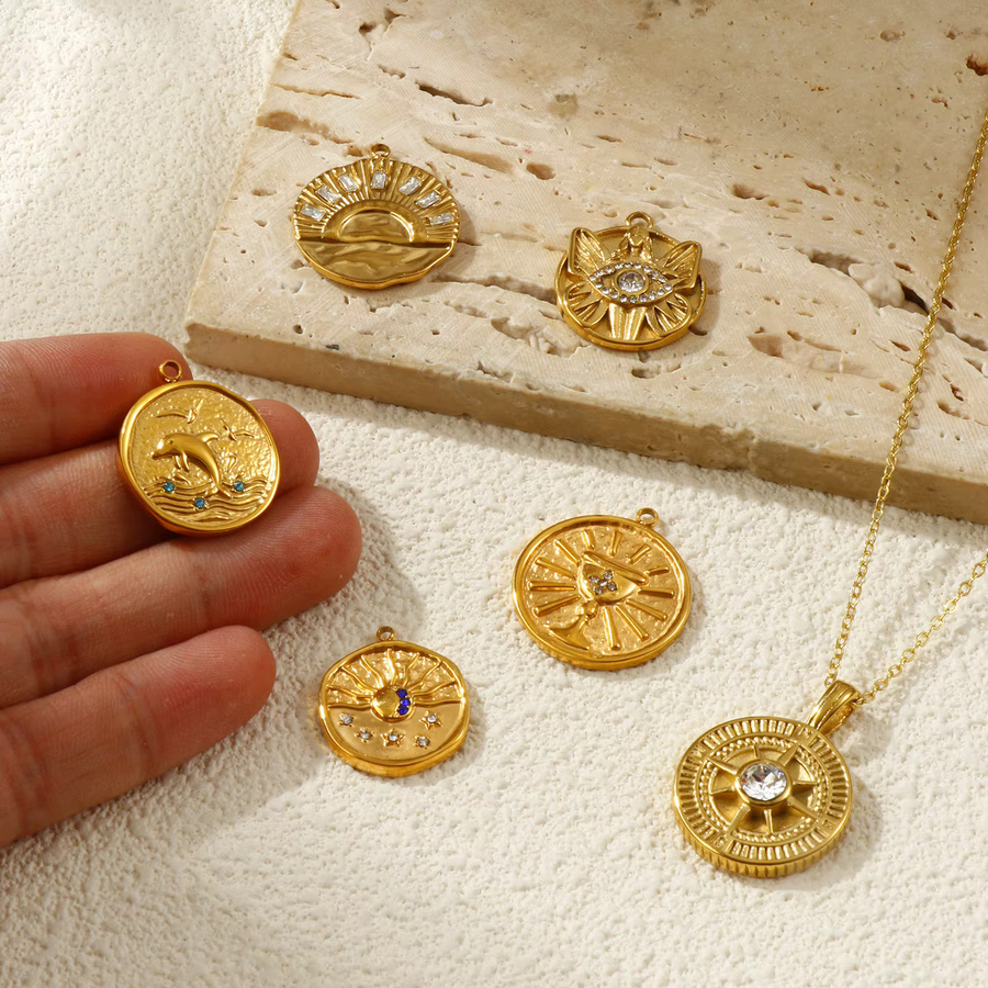 DoreenBeads Anhänger, 304 Edelstahl, 18 Karat vergoldet, Strass, runde Scheiben - Bild 2