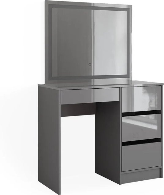 Vicco Schminktisch Set Sherry Grau Hochglanz mit LED-Spiegel B/T/H: 90 x 75 x 40 cm - Bild 1