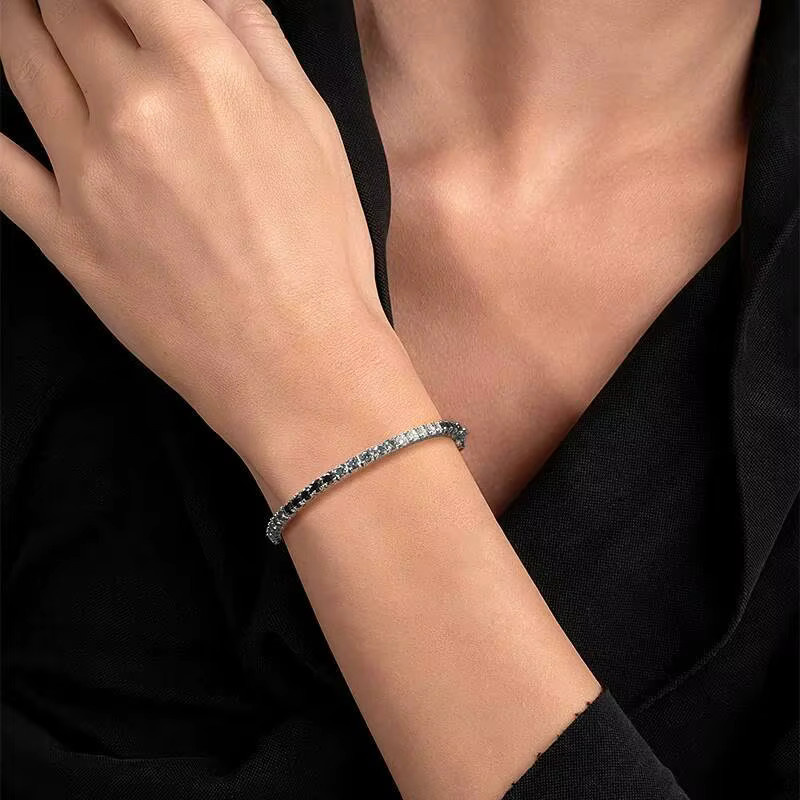 TY GRA Tennisarmband, 925 Silber, Moissanit, Schwarz Grau Weiß, Unisex - Bild 5