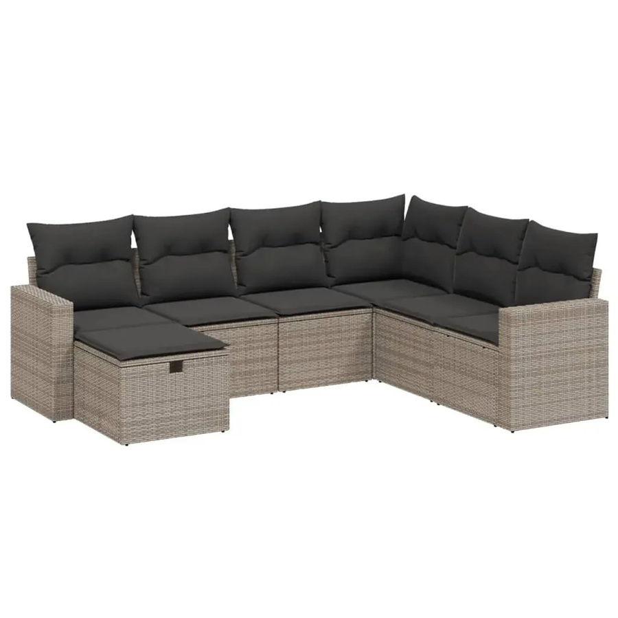 vidaXL 7-teilige Garten-Sofagarnitur aus Poly Rattan in Grau mit Kissen und Ottoman im L-Shape Design - Bild 2