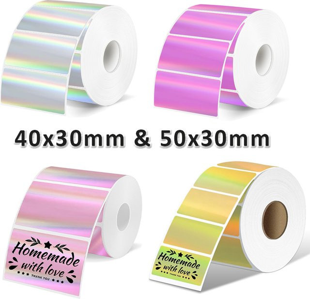 MrLabel Holographische Laser Etiketten in Multicolour, Quadratische DIY Siegel Aufkleber für M110 M120 M200 M220 E210 Marklife P50 HPRT T20, 40mm und 50mm - Bild 1