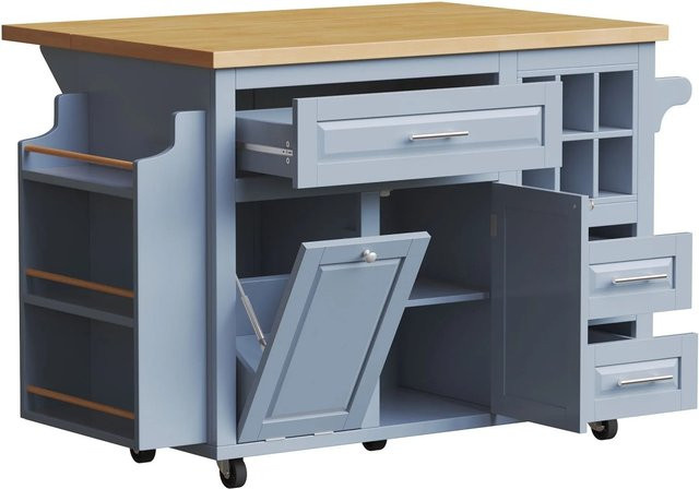 okwish Küchenwagen mit Schubladen und Weinkorb in Blau, B/T/H: 143 x 75 x 91 cm - Bild 1