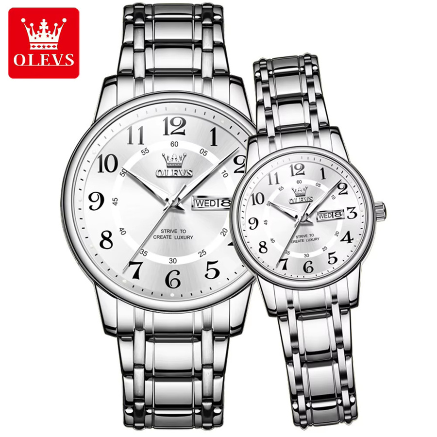 OLEVS Uhren-Set, Quarz, Edelstahl, Weiß, Unisex - Bild 3