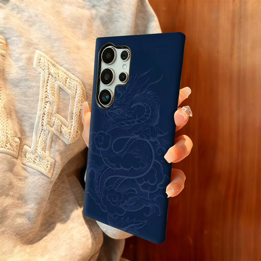 Indigo Dragon Clouds Handyhülle für Samsung Galaxy S25 Ultra, S24 und S23 Ultra Plus in Blau, stoßfeste doppellagige Rückseite - Bild 2