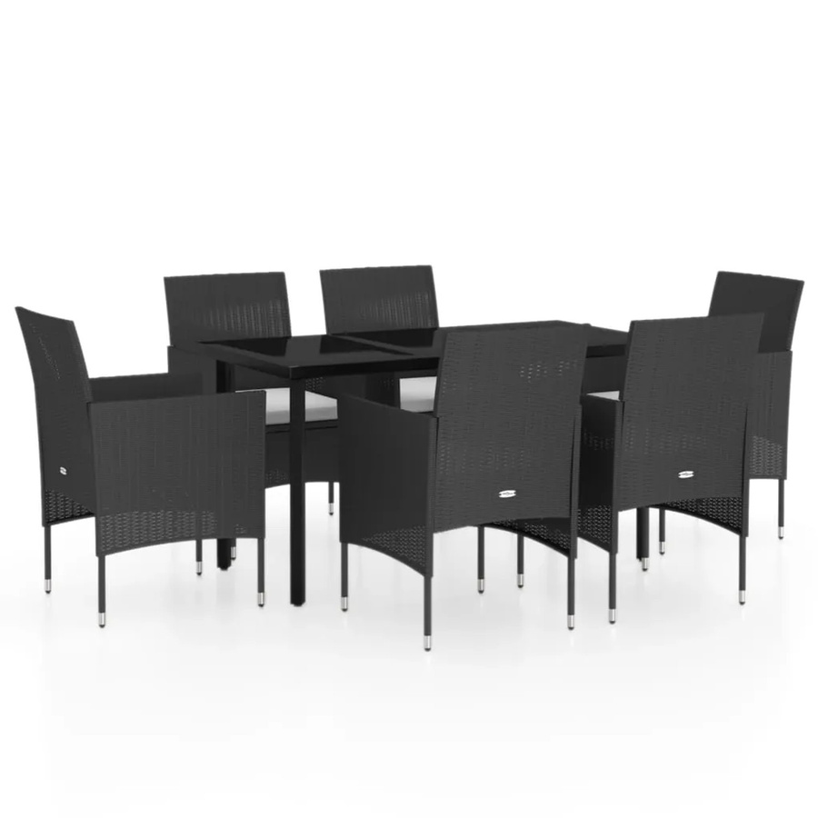 vidaXL 7-teilige Garten-Essgruppe in Schwarz mit Kissen aus Rattan und Glas - Bild 2