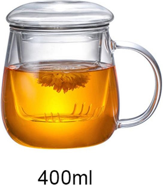 Hitzebeständige Teetasse aus Glas mit Tee-Sieb-Korb und Deckel in Transparent von Yiran Furniture - Bild 1