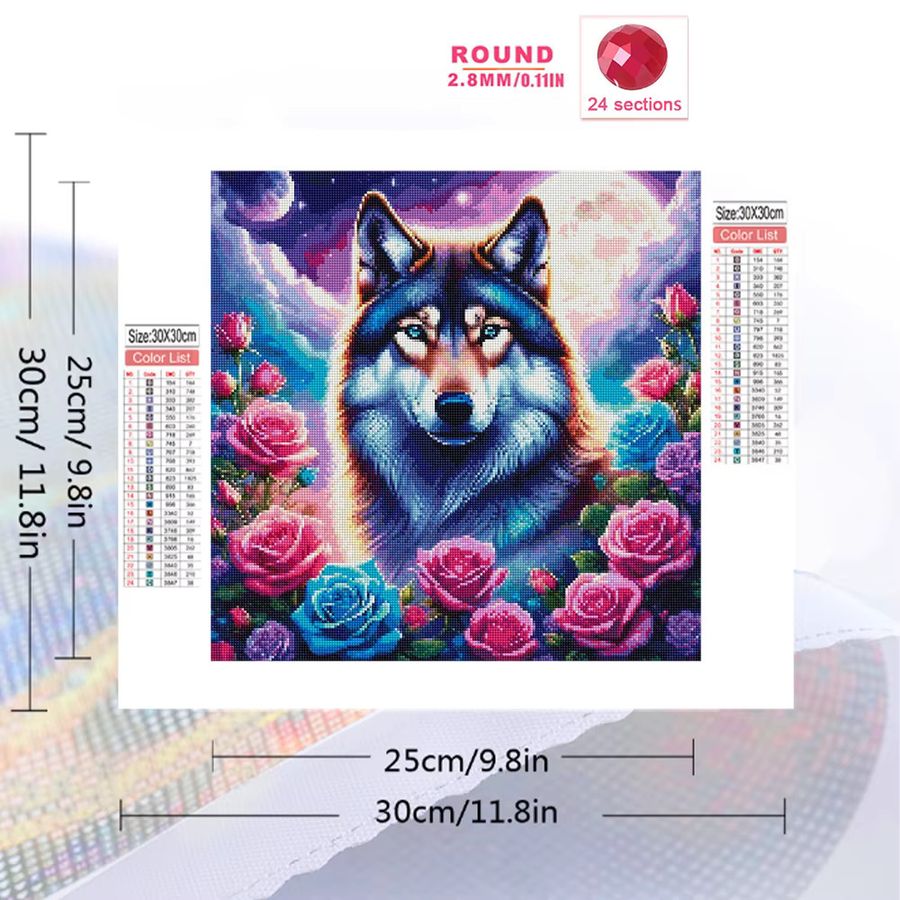 Momoart DIY Diamantmalerei Wolf und Blumen als Strass Diamant-Mosaik zur Dekoration für dein Zuhause - Bild 2