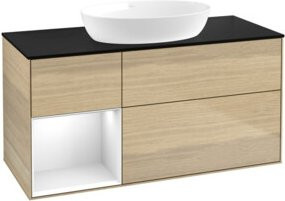 V&B Waschtischunterschrank Finion in Weiß lackiert mit Eichenholz-Elementen, Breite: 120 cm, Tiefe: 50,1 cm, Höhe: 50,1 cm - Bild 1