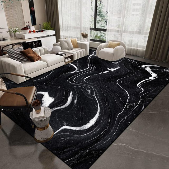 Karpetti Marmorteppich in Steinoptik Schwarz, modern und rutschfest, waschbar, B/T: 80 x 120 cm - Bild 1