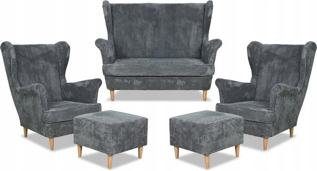 Family Meble Lounge-Set Bonito mit Sessel, Sofa und Hocker in Grau - Bild 1