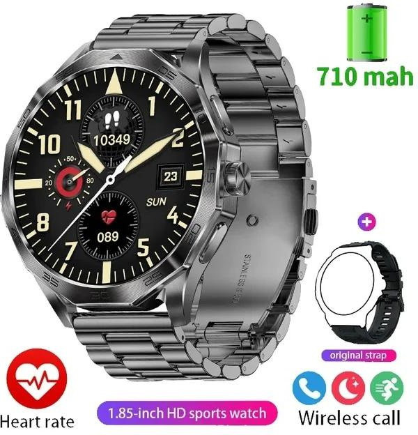 Lucky Start Smartwatch für Herren in Schwarz mit 1,85 Zoll Touchscreen, Gesundheitsüberwachung und Blutsauerstoffsensor, wasserdicht, aus Edelstahl und Zinklegierung - Bild 1