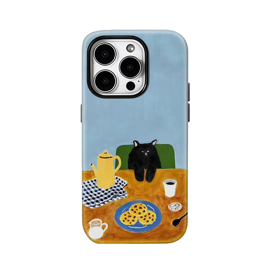 Potdemiel Handyhülle Cozy Black Cat Coffee Time für iPhone 17 16 15 14 13 12 Pro Max Plus mit doppelschichtiger Rückseite in Schwarz - Bild 5