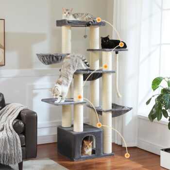 Pawz Road Kratzbaum für erwachsene Katzen mit Höhle und Hängematte aus Holz in verschiedenen Farben, H x B x T: 169 x 45 x 45 cm - Bild 2